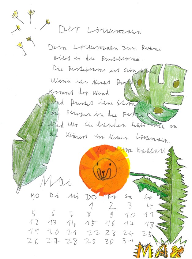 Kalenderblatt Mai, gestaltet von Schülern der BST 3